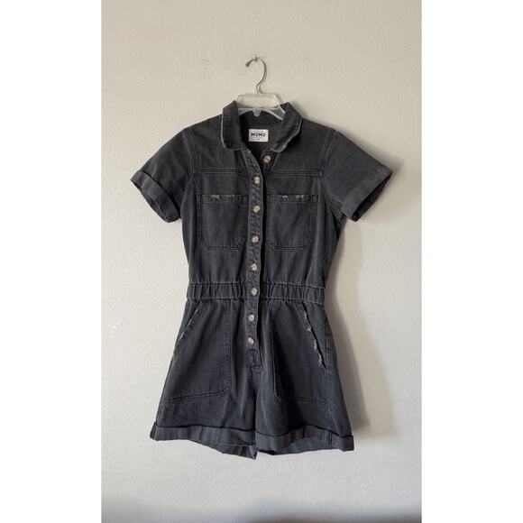 Show Me Your Mumu Cannon Romper Womens Size Medium Washed Black Denim Distressed - Picture 1 of 7